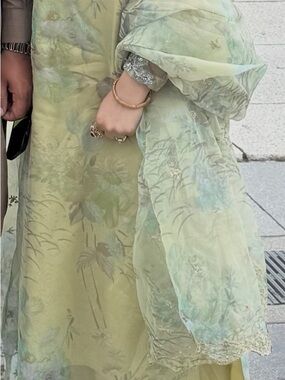 Light Green Floral Chiffon Dress with Sheer Dupatta
